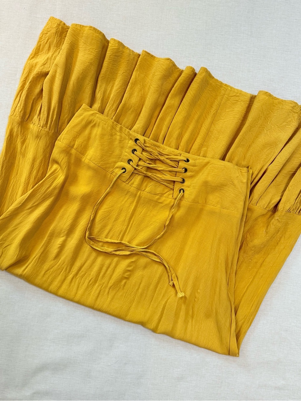 Mustard Lace-Up Ruffled Hem Women’s Skirt - Picture 6 of 9
